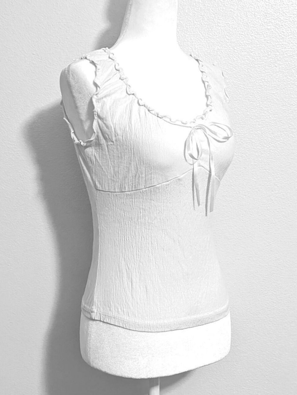 Brandy Melville White Malena Ruched Coquette Babydoll Tank Top | Size OS - Picture 3 of 6